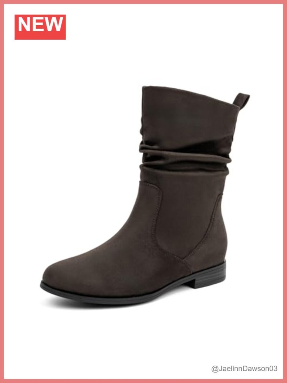Women's Mid Calf Slouchy Boots Low Heel Faux Suede Side Zipper Comfort